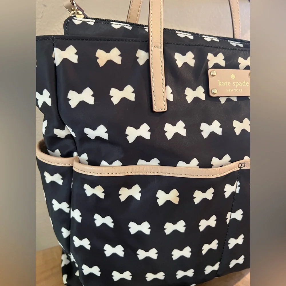 Kate Spade Black and White Baby Bag with Bow Pattern